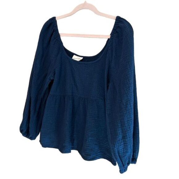 Universal Thread Milkmaid Peasant Top Womes Medium Teal Blue Gauzy Textured Boho - Picture 2 of 7